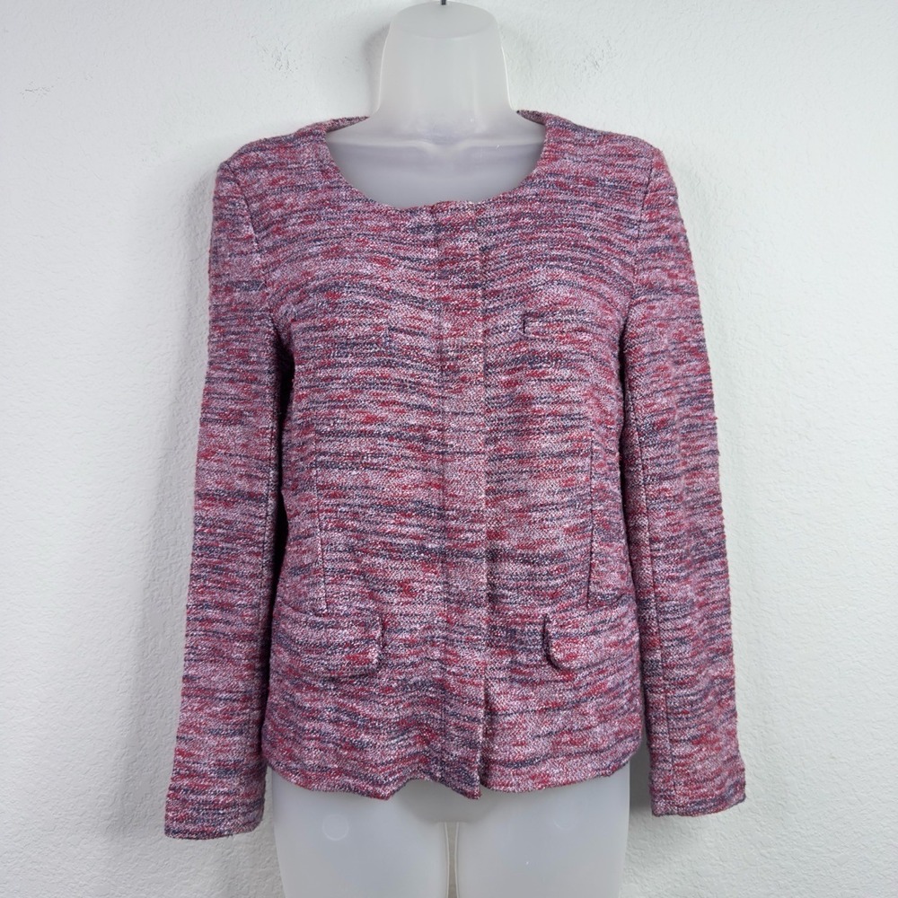 J.Crew Cardigan Jacket Womens S Pink Tweed Knit Button Preppy Career Classic